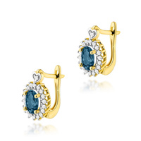 Kolczyki złote T-312 próby 0,585 z brylantami i topazem london blue 2x0,50ct