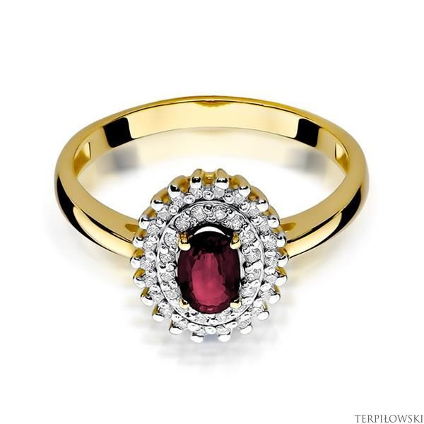 Pierścionek w żółtym złocie próby 585 model T-303 rubin 0,60ct i brylanty