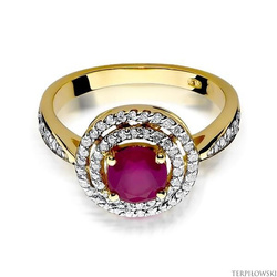 Pierścionek w żółtym złocie próby 585 model T-274 rubin 1,20ct i brylanty