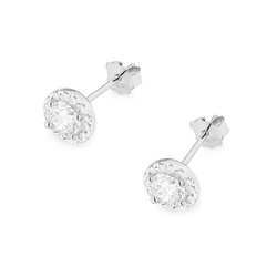 Kolczyki złote T-509 próby 0,585 z brylantami i białymi szafirami 2x0,60ct