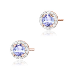 Kolczyki złote T-509 próby 0,585 z brylantami i tanzanitami 2x0,50ct
