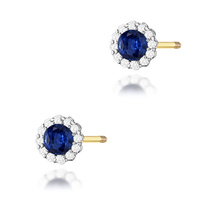 Kolczyki złote kwiaty sztyfty z szafirem 2 x 50ct próby 0,585 z brylantami to-510 sztyft zakręcany