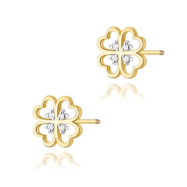 Kolczyki złote próby 0,585 k 0049 z brylantami  0,04ct sztyft zakręcany
