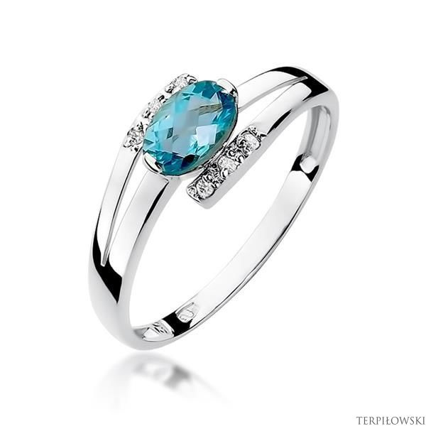 Pierścionek w białym złocie próby 585 model T-119 topaz 0,50ct i brylanty 0,05