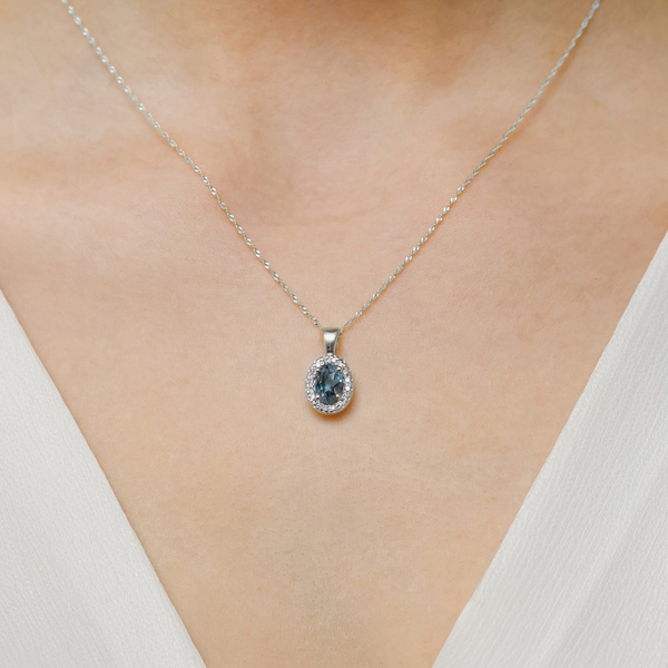 Zawieszka złota T-0574 próby 0,585 z brylantem i topazem london blue 0,50ct