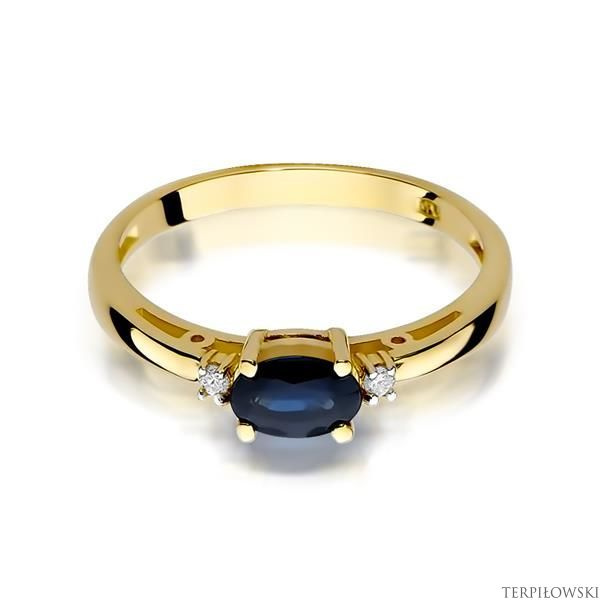 Pierścionek w żółtym złocie próby 585 model T-6 szafir 0,70ct i brylanty