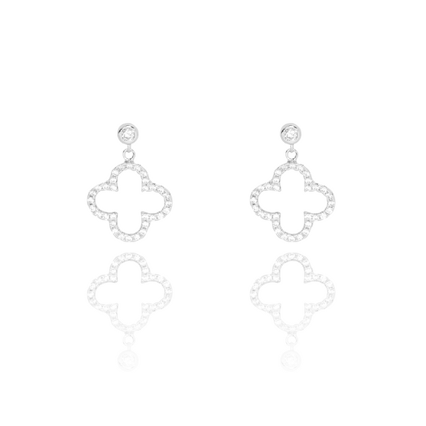 Kolczyki srebrne 925 z cyrkoniami wiszące Koniczyny