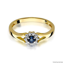 Pierścionek w żółtym złocie próby 585 model T-185 szafir 0,15ct i brylanty