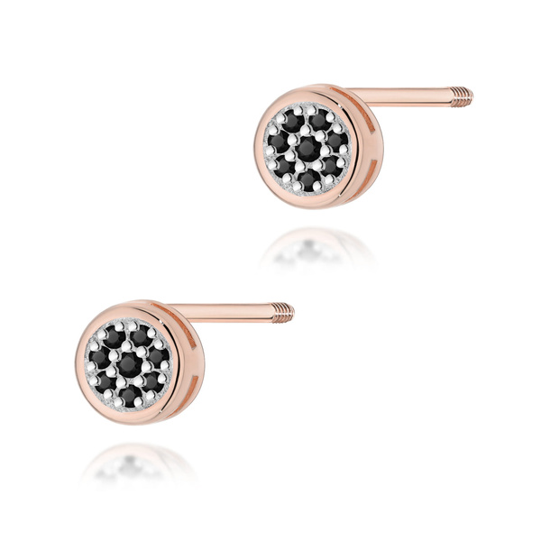 Kolczyki złote T-0041 próby 0,585 z czarnymi brylantami 0,08ct