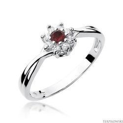 Pierścionek w białym złocie próby 585 model T-72 rubin 0,15ct i brylanty