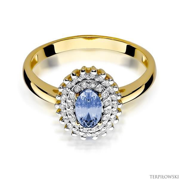 Pierścionek w żółtym złocie próby 585 model T-303 tanzanit 0,40ct i brylanty