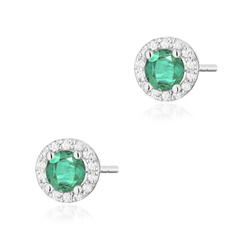 Kolczyki złote próby 0,585 T-0509 z brylantami i szmaragdami 0,50 ct