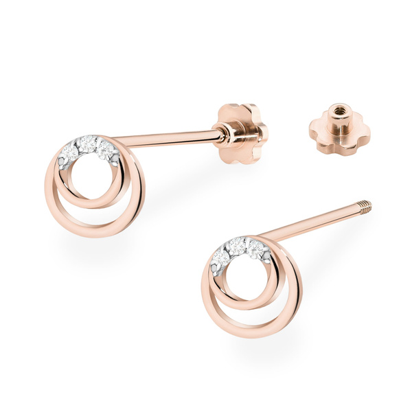 Kolczyki złote próby 0,585 k 0078 z brylantami 0,03ct sztyft zakręcany