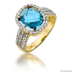 Pierścionek w żółtym złocie próby 585 model T-313 topaz 3,00ct i brylanty 