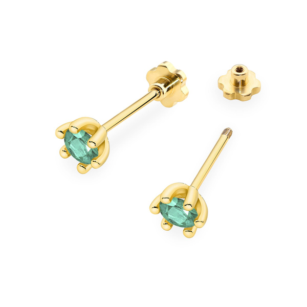 Kolczyki złote T-0222 próby 0,585 ze szmaragdami 2 x 0,30ct