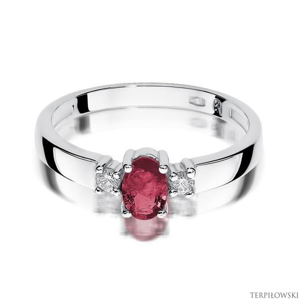Pierścionek w białym złocie próby 585 model T-264 rubin 0,60ct i brylanty 0,08