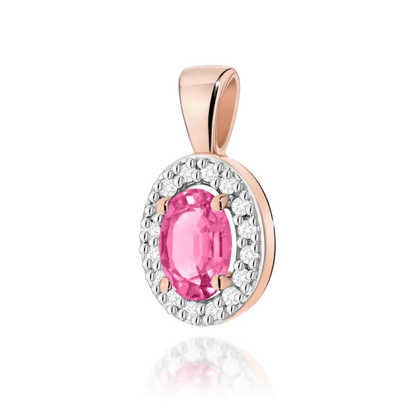 Zawieszka złota T-0574 próby 0,585 z brylantem i różowym topazem 0,50ct