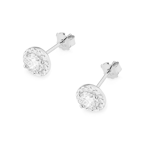 Kolczyki złote T-509 próby 0,585 z brylantami i białymi szafirami 2x0,60ct