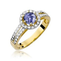 Pierścionek w żółtym złocie próby 585 model T-87 tanzanit 0,50ct i brylanty 0,2