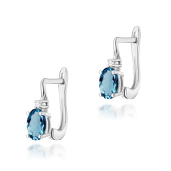 Kolczyki złote T-0011 próby 0,585 z brylantami i topazami London blue