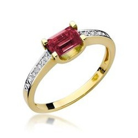 Pierścionek w żółtym złocie próby 585 model T-105 rubin 0,80ct i brylanty 0,03