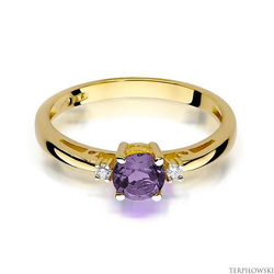 Pierścionek w żółtym złocie próby 585 model T-10 ametyst 0,50ct i brylanty 0,029ct
