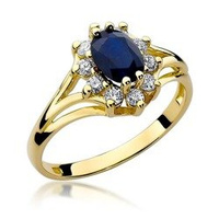 Pierścionek w żółtym złocie próby 585 model T-37 szafir 0,90ct i brylanty 0,3