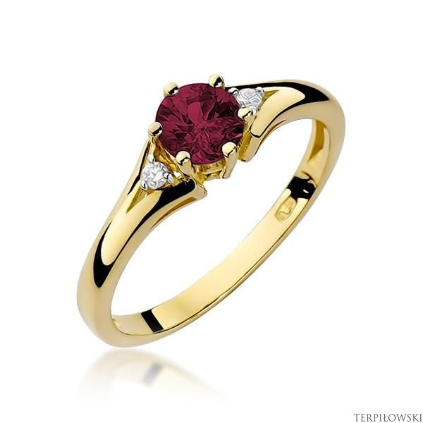 Pierścionek w żółtym złocie próby 585 model T-76 rubin 0,60ct i brylanty 0,03