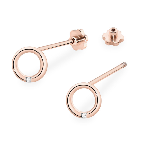 Kolczyki złote próby 0,585 k 0082 z brylantami 2x 0,05ct sztyft zakręcany