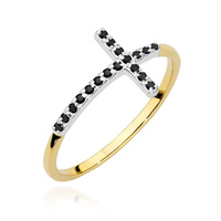 Pierścionek z żółtego złota z czarnymi   T-0636 0,09ct