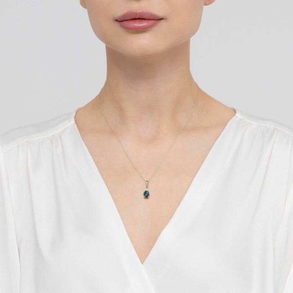 Zawieszka złota T-308 próby 0,585 z brylantem i topazem london blue