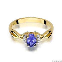 Pierścionek w żółtym złocie próby 585 model T-19 tanzanit 0,40ct i brylanty 