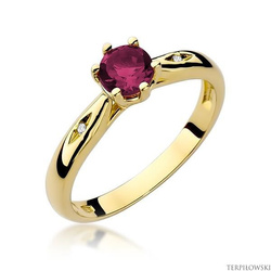 Pierścionek w żółtym złocie próby 585 model T-74 rubin 0,60ct i brylanty