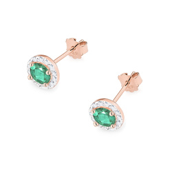 Kolczyki złote próby 0,585 T-0509 z brylantami i szmaragdami 0,50 ct