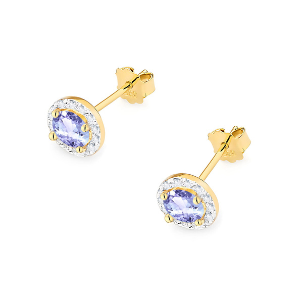 Kolczyki złote T-509 próby 0,585 z brylantami i tanzanitami 2x0,50ct