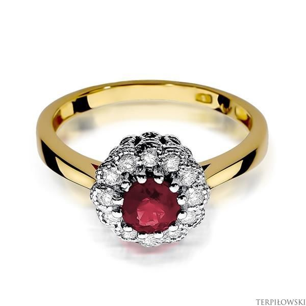Pierścionek w żółtym złocie próby 585 model T-284 rubin 0,60ct i brylanty