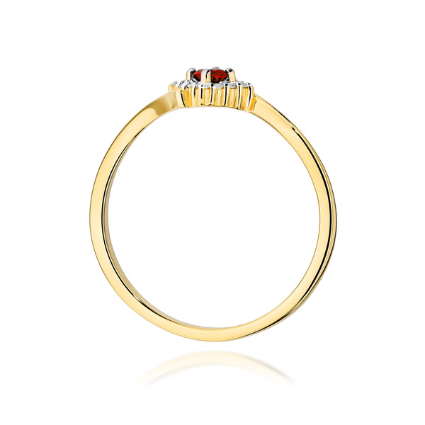 Pierścionek złoty z żółtego złota próby 0,585 z brylantami T-0702 rubin 0,15ct