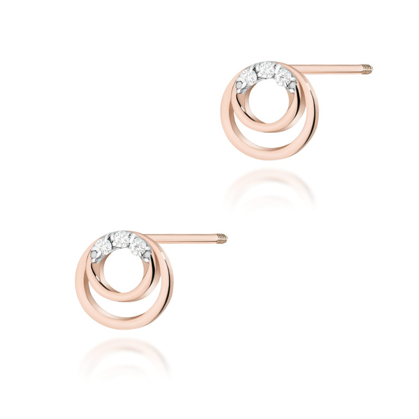 Kolczyki złote próby 0,585 k 0078 z brylantami 0,03ct sztyft zakręcany