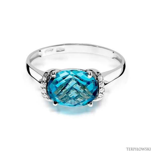 Pierścionek w białym złocie próby 585 model T-148 topaz 1,70ct i brylanty 0,04