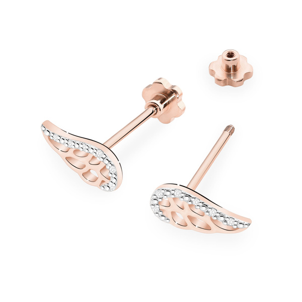 Kolczyki złote próby 0,585 k 0043 z brylantami 0,06ct sztyft zakręcany