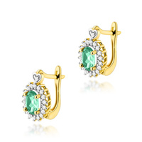 Kolczyki złote T-312 próby 0,585 z brylantami i szmaragdem 2x0,40ct