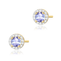 Kolczyki złote T-509 próby 0,585 z brylantami i tanzanitami 2x0,50ct