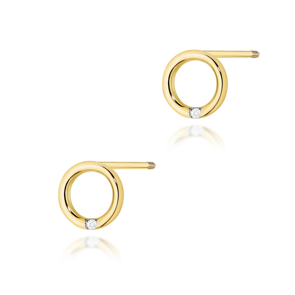 Kolczyki złote próby 0,585 k 0082 z brylantami 2x 0,05ct sztyft zakręcany