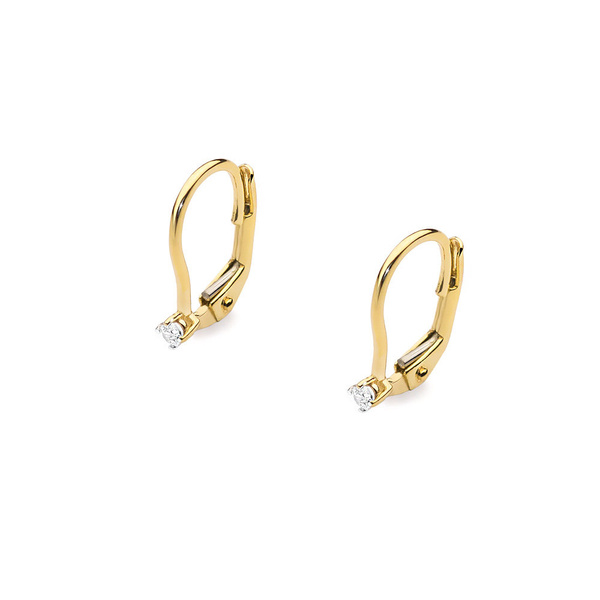 Kolczyki złote próby 0,585 z brylantami 0,08ct, 2 x 0,04ct