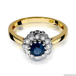 Pierścionek w żółtym złocie próby 585 model T-284 szafir 0,50ct i brylanty