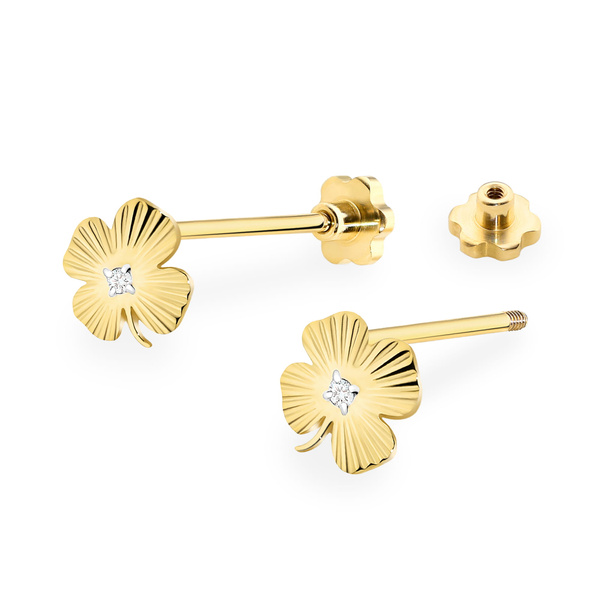 Kolczyki złote próby 0,585 k 0073 z brylantami 2x0,005ct sztyft zakręcany