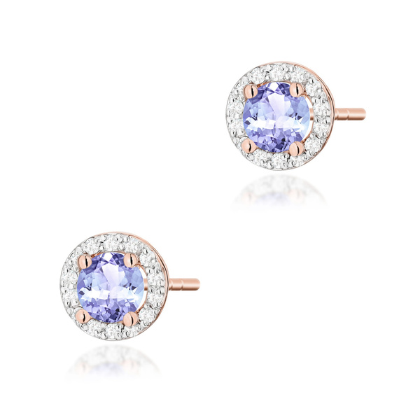 Kolczyki złote T-509 próby 0,585 z brylantami i tanzanitami 2x0,50ct