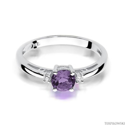 Pierścionek w białym złocie próby 585 model T-10 ametyst 0,50ct i brylanty 0,029