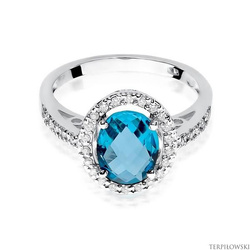 Pierścionek w białym złocie próby 585 model T-80 topaz 1,70ct i brylanty 0,16