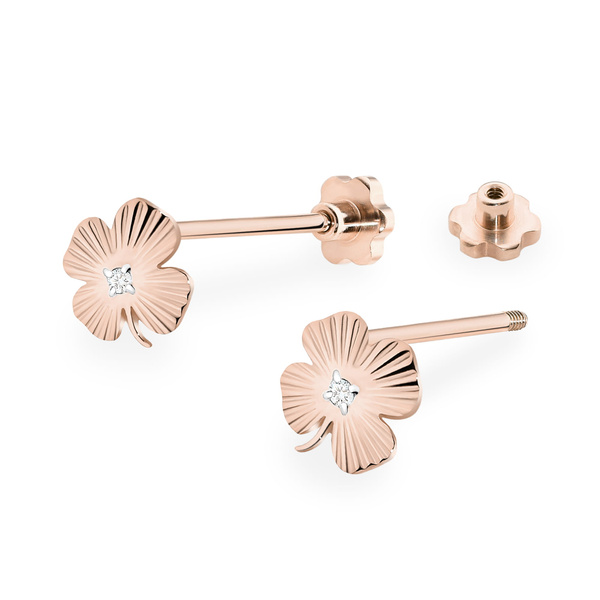 Kolczyki złote próby 0,585 k 0073 z brylantami 2x0,005ct sztyft zakręcany